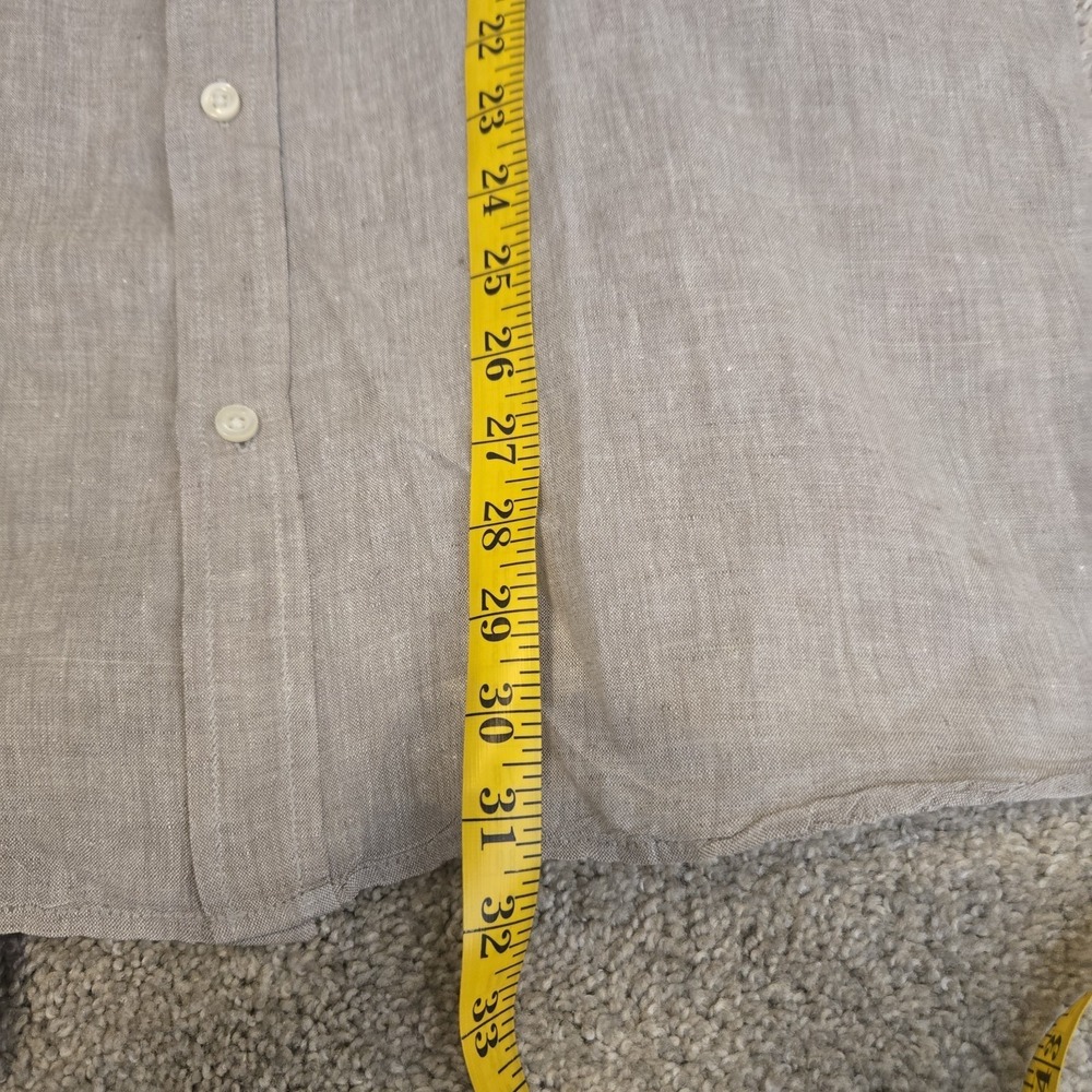 Men's Linen Cotton Blend Large L Beige Brown Linen Sport Shirt Button Up Career - Picture 9 of 9